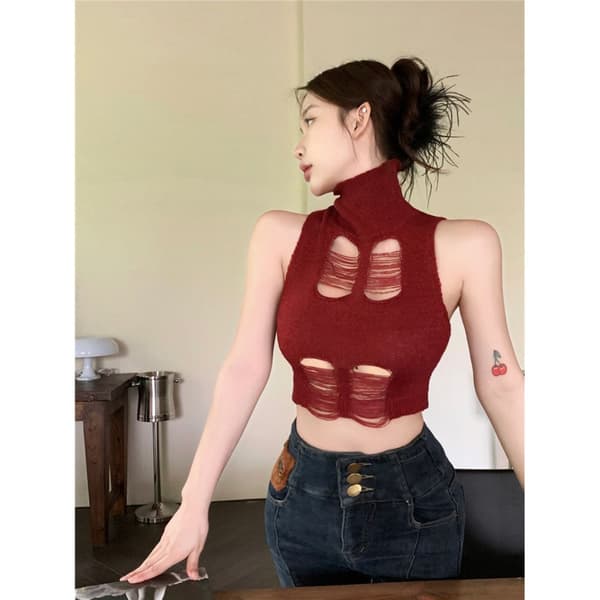 Hæklet Vest Crop Top SORT Black