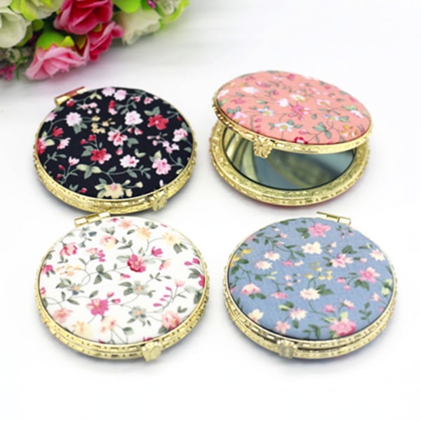 Mini Makeup Floral Mirror Pocket Kosmetisk Spejl RUND-BLÅ Round-Blue