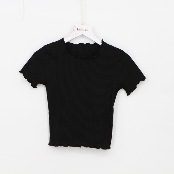 O-hals T-skjorte Slim Fit t-skjorte SVART M M black M-M