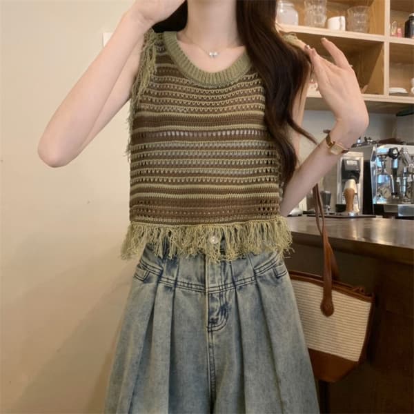 Ärmlös Tank Top Stickad Camisole Topp KAFFE KAFFE coffee