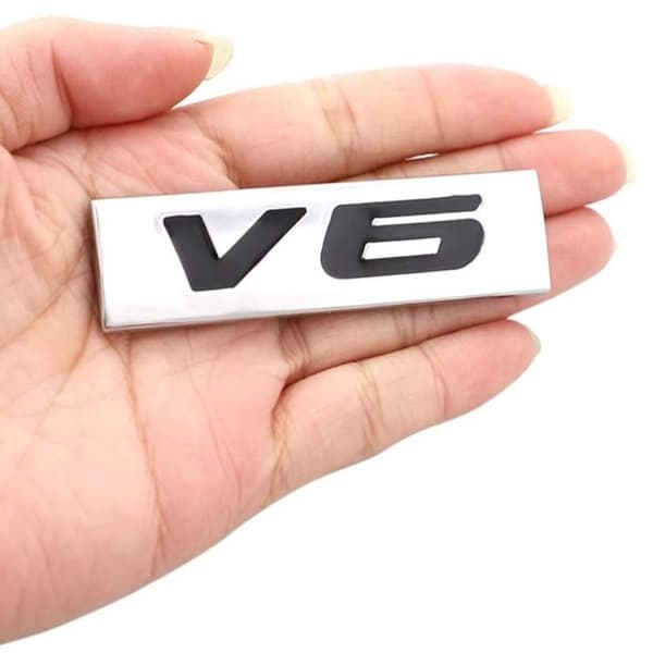 2 stk. Sølv Sort Metal V6 Emblem Bagside Front Bagagerum Trim