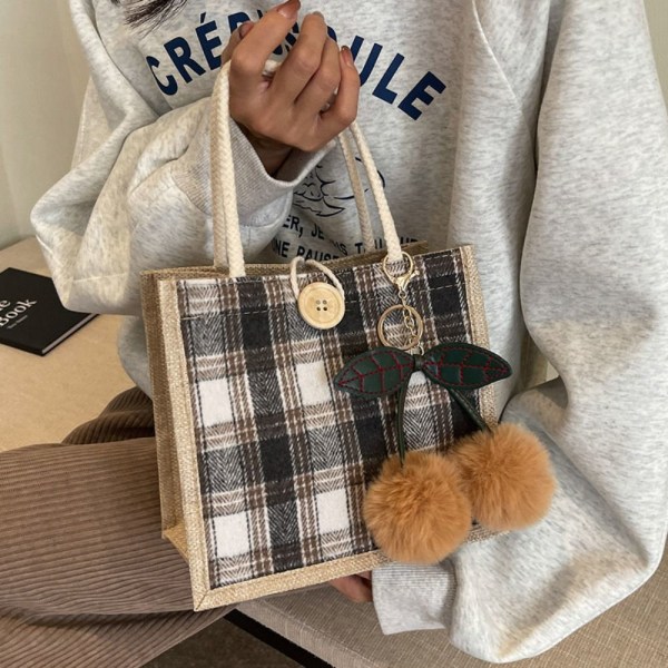 Damehåndveske Tote Bag GRÅ KNAPP KNAPP grey button-button