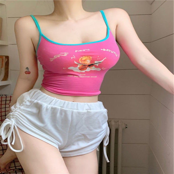 Tecknad söt linne Print Y2k linne ROSA pink