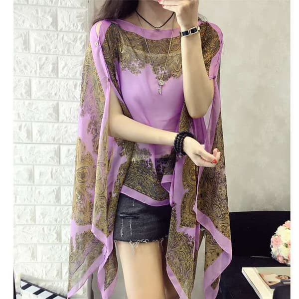 Strandsjal Chiffonbluse LILLA Purple