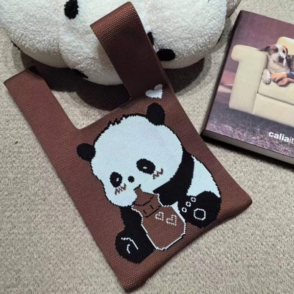 Panda Strikket Håndleddsveske Damevesker LYSEGRØNN light green