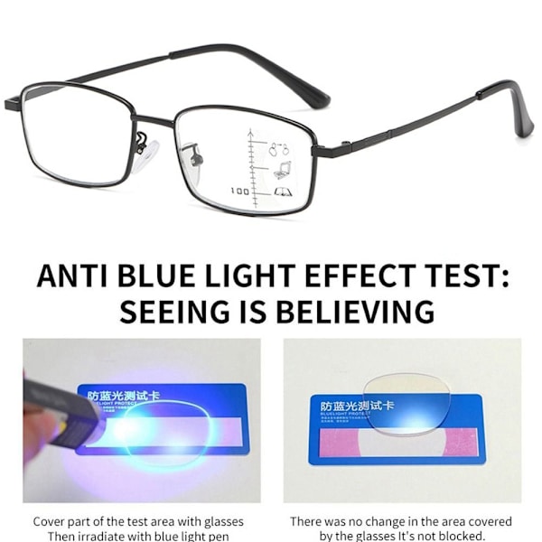 Anti-Blue Light Läsglasögon Fyrkantiga glasögon SVART Black Strength 250