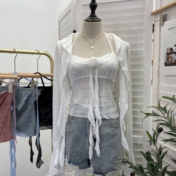 Topp Cardigan Sett Camisole HVIT White