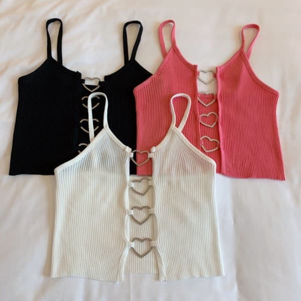 Strikket hul strop tanktop SORT Black