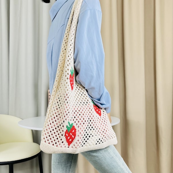Strikkede håndtasker Hæklet Tote Bag Skuldertaske Apricot