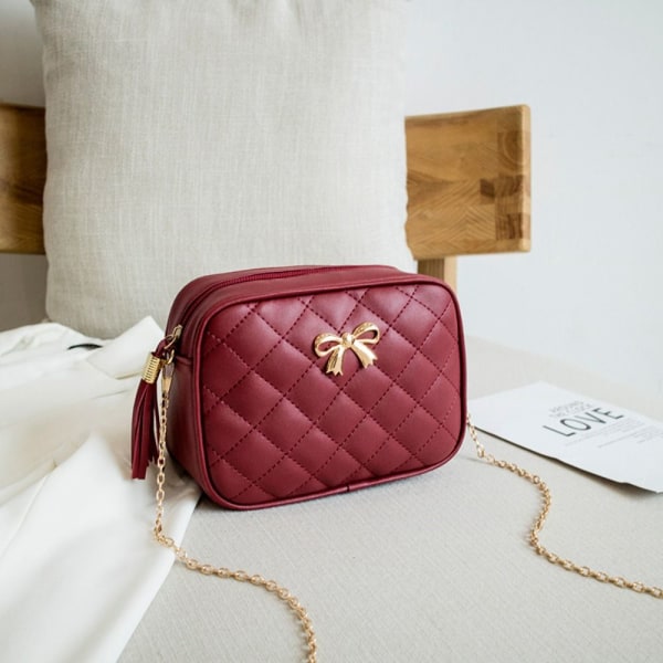 Dame Crossbody Bag Chain Håndveske VINRØD wine red