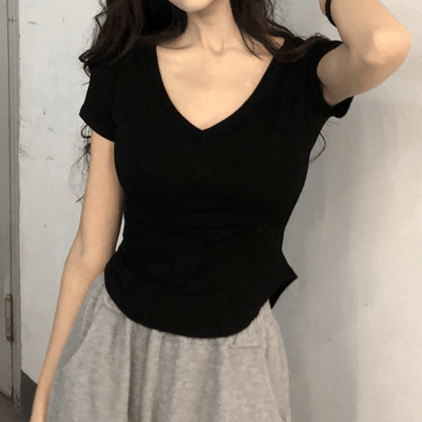 Irregulær Base Top V-hals Irregulær T-shirt SORT L black L