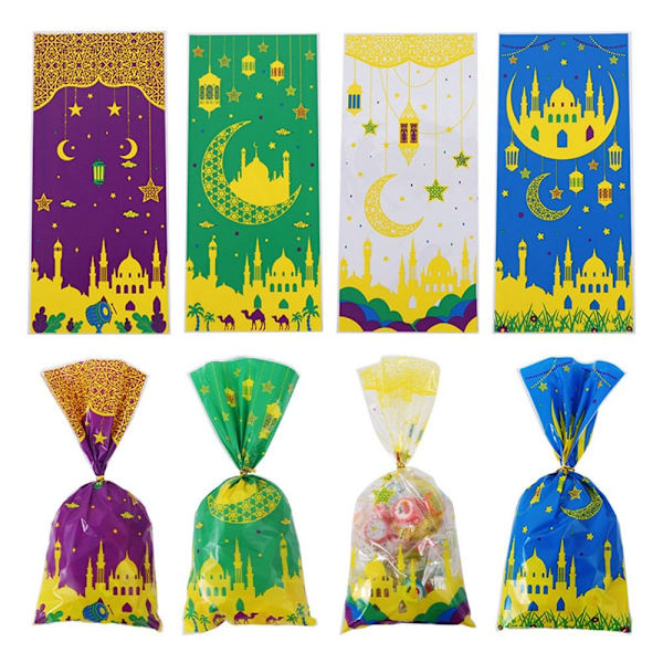 50 stk Eid Mubarak Plastposer for Godteri og Kjeks - Gaveposer