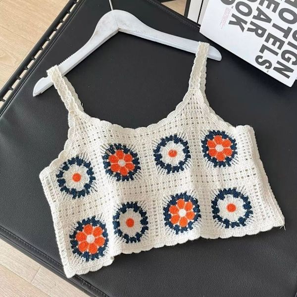 Bohemian Knitted Hollow Suspender ermeløs topp BLÅ Blue