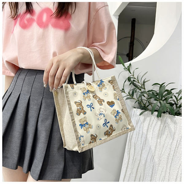 Cartoon Pattern Handväska Bärbar tygväska BEIGE Beige
