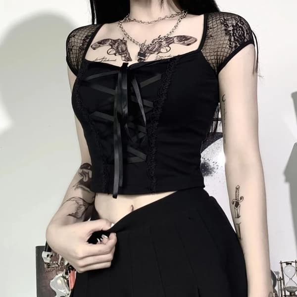 Toppi pitsi T-paita MUSTA S Black S
