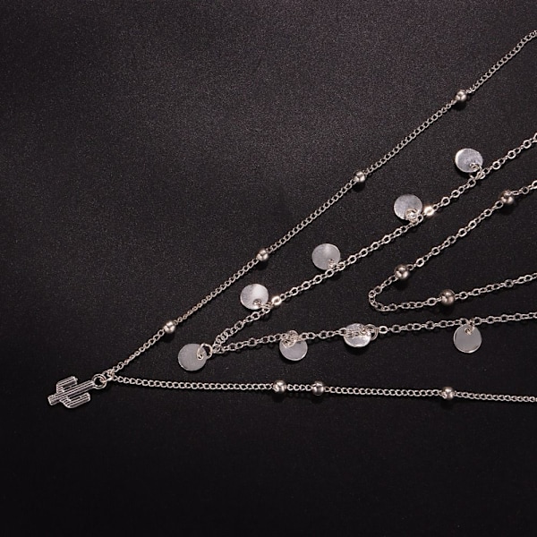 Flerlagers Halsband Lång Kedjehänge SILVER silver