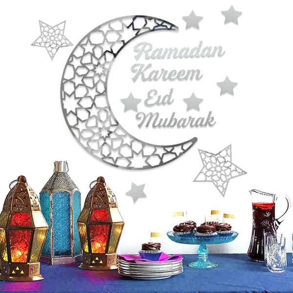 Ramadan Kareem Spegelväggsdekaler Måne Stjärna DIY Eid Mubarak Silver
