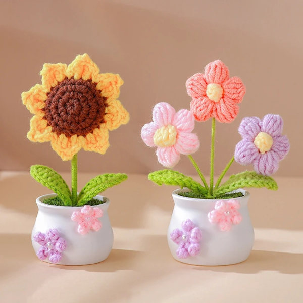 Virkad stickad blomkruka Tulpanväxter i krukväxt 3 3 3