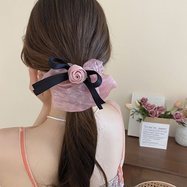 Cloth Rose Hair Tie Sløyfe Rose Elastisk Hårring BLÅ Blue