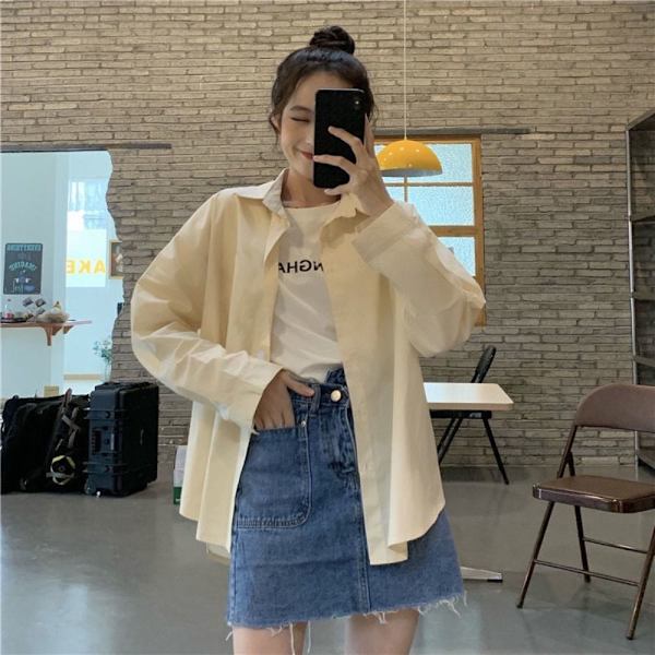 Hvid løs skjorte damebluse BEIGE M Beige M