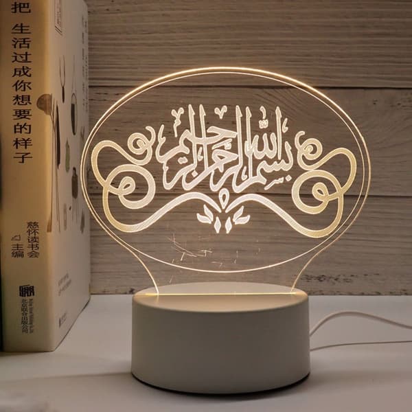 Eid Mubarak Dekor Ramadan Akryl Nattlys 3D LED Lys K