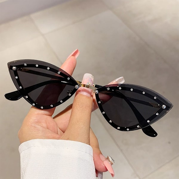 Cat Eye aurinkolasit reunattomat varjostimet MUSTA MUSTA Black