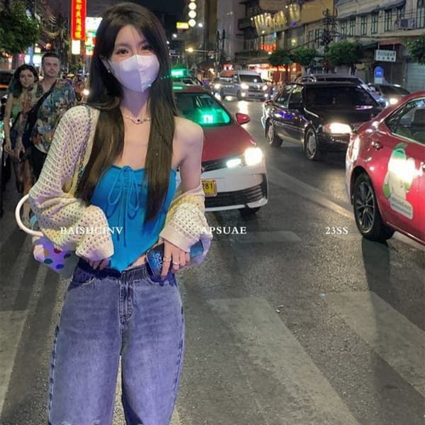 Seksikäs Sling Crop Top SININEN Blue