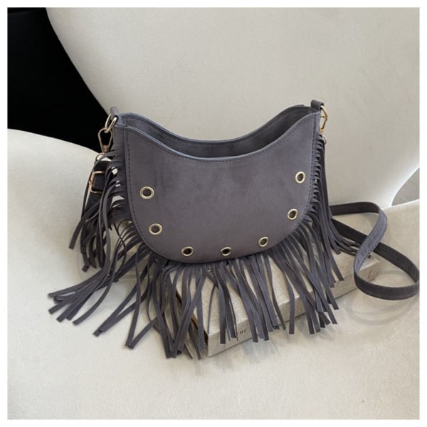 Tassel Crossbody Bag Fringe Skulderveske GRÅ Grey