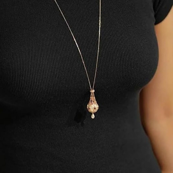 Pearl Gemstone Lavalier hängande Crystal Holder Cage Halsband Blue