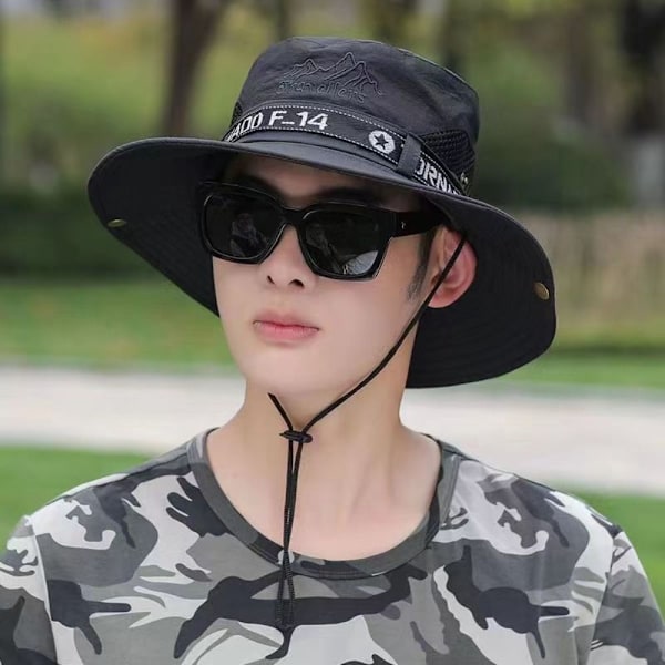 Menn Bøttelue Wide Rim Hat SORT black