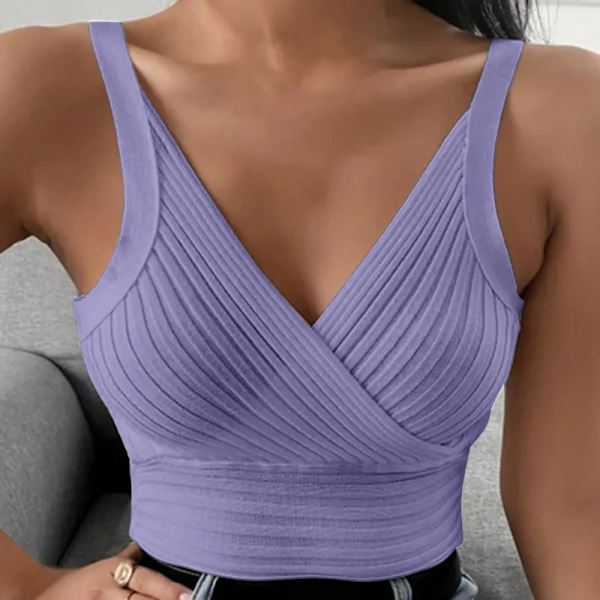 Dame ensfarvede stropper strikkede toppe LILLA Purple