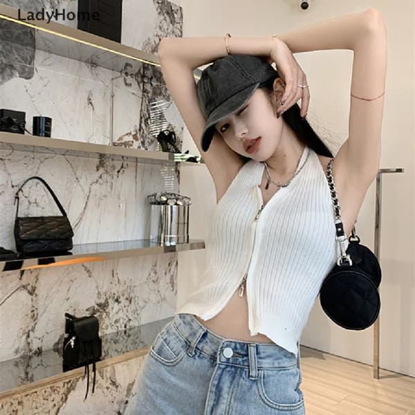 Halterneck Croptop til kvinder, hvid White