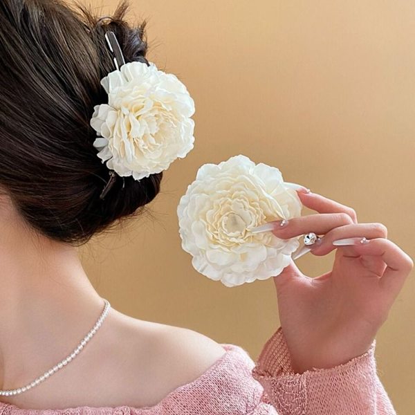 Simulering Blomst Hår Klo Hestehale Hårnål HVIT HÅRKLEP white hair clip-hair clip
