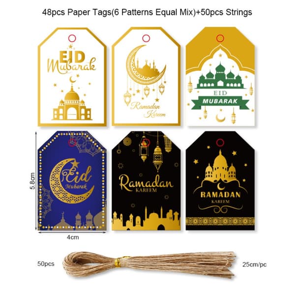 48 stk Eid Mubarak Papirlapper Hengemerker Gavepose Hengemerker Dekor 48pcs