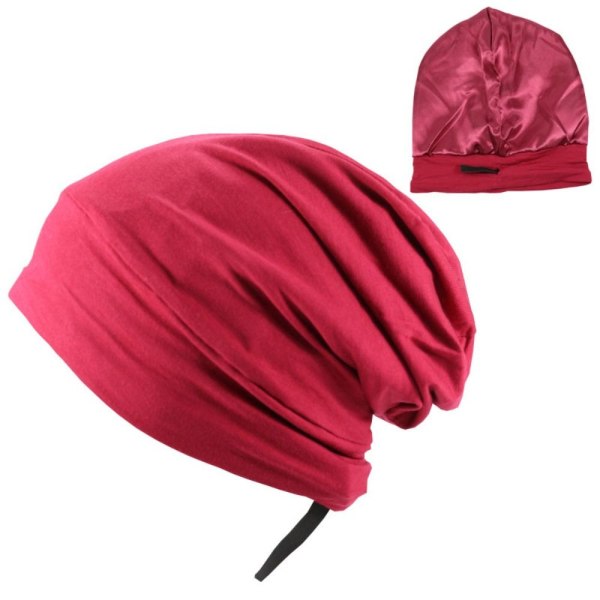 Pehmeä Stretch Satin Bonnet Vuorattu Sleeping Beanie Hat RED red