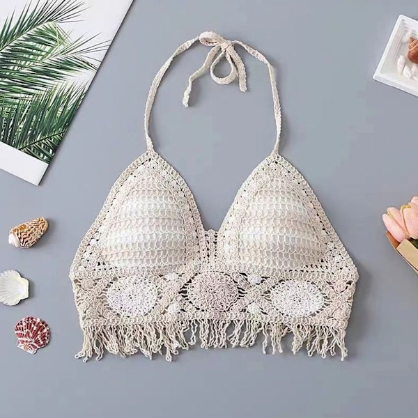Broderi Stickad Topp Linne APRIKOS apricot