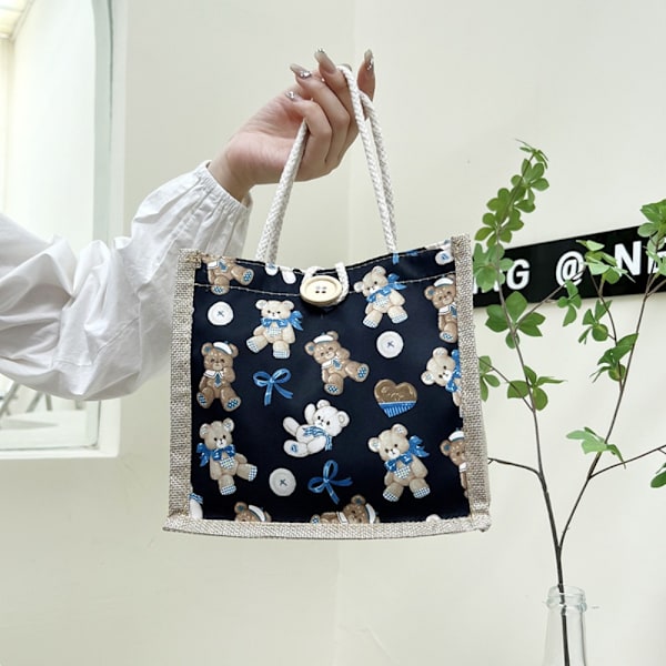 Cartoon Pattern Handväska Bärbar tygväska VIT White