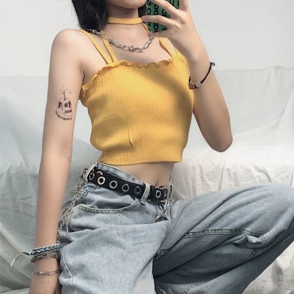 Strikket Sling Tank Top HVIT White