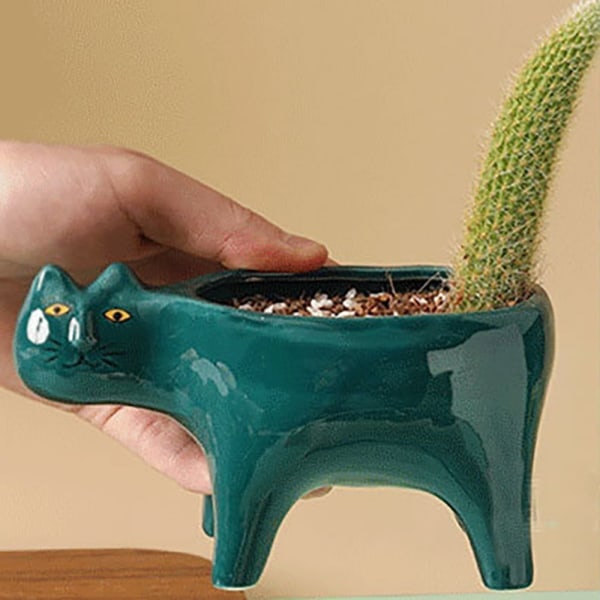 Kissan muotoinen ruukku Cat Tail Flower Pot VIHREÄ Green