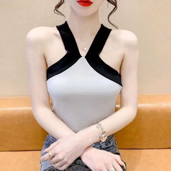 Strikkede Crop Tops Sexy Tank Top BLÅ Blue