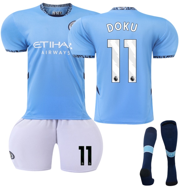 2024-2025 Manchester City Home Children's Football Kit No. 11 Doku 22