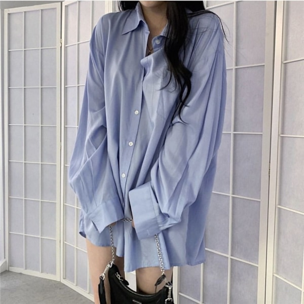 Damebluse Chiffonbluse BLÅ XL Blue XL