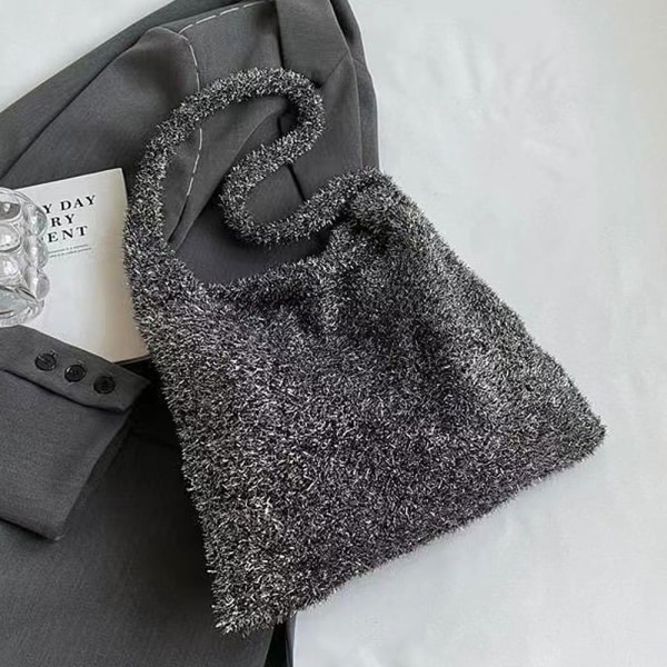 Virkattu Kangaskassi Olkalaukku HARMAA Grey