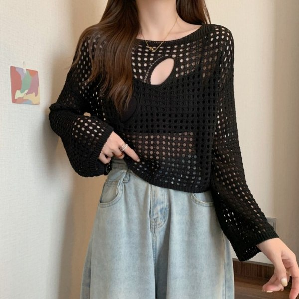 Udhulede bluser Fishnet Pullover SORT black