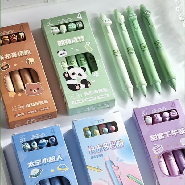 4 STK/Eske Sletbar Pen Gel Pen GRØN SORT Blæk SORT Blæk Green Black Ink-Black Ink