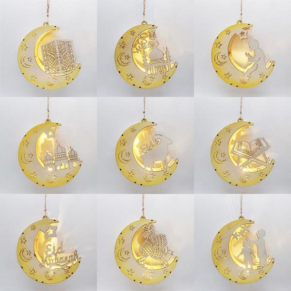 Eid Mubarak Moon Lamp Hängande Lykta Pendel Trä H H