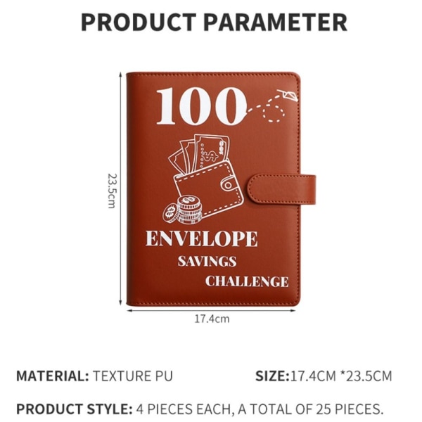 100 Days Savings Challenge 100 Envelope Challenge Binder RUSKEA Brown