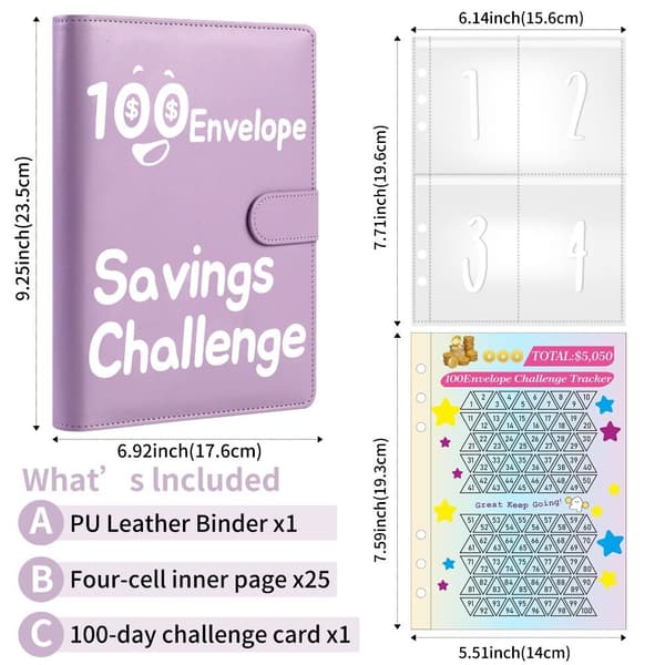 100 Dages Spareudfordring 100 Kuvertudfordring Mappe SORT Black
