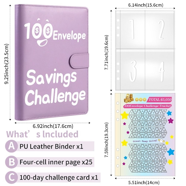 100 Days Savings Challenge 100 Envelope Challenge Pärm BLÅ Blue