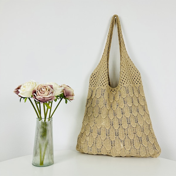 Strikkede håndtasker Hæklet mulepose BEIGE Beige